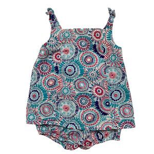 TEA COLLECTION Fireworks Sleeveless Dress Romper 6-12 Months Smocked Pink Teal